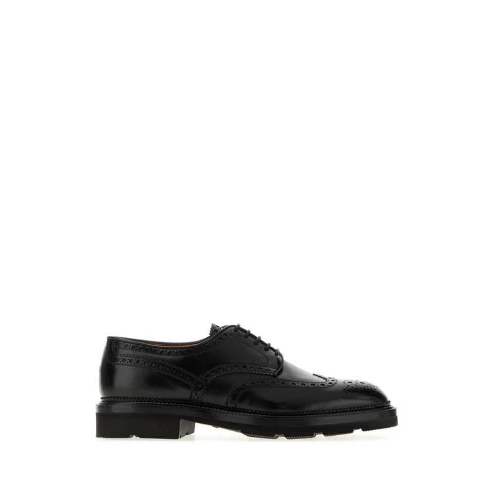 Santoni Men Black Leather Emil Lace-Up Shoes